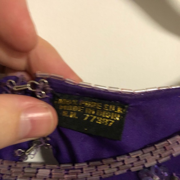 Vintage 1980s Purple Sequin and Beaded Silk Dress Art Deco Flapper Style Size 10 - Picture 11 of 13